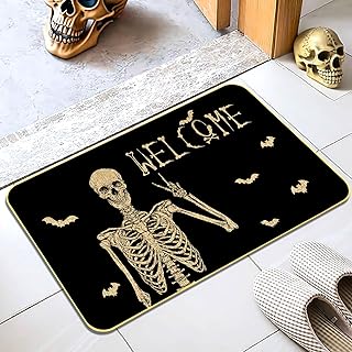 Halloween Skull Doormat - Funny and Spooky Welcome Mat, Low-Profile Non-...