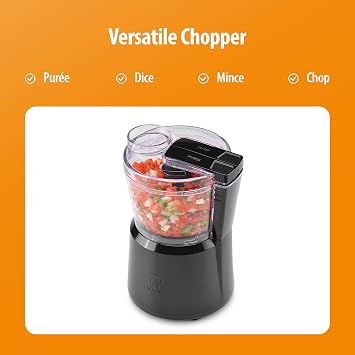 Toastmaster Chopper with 2-Speed Control by Select Brands - Mini Electric Food Chopper for Salsa, Dips & More - Electric - with Dishwasher-Safe Chopping Cup & Safety Lid - 3 Cups