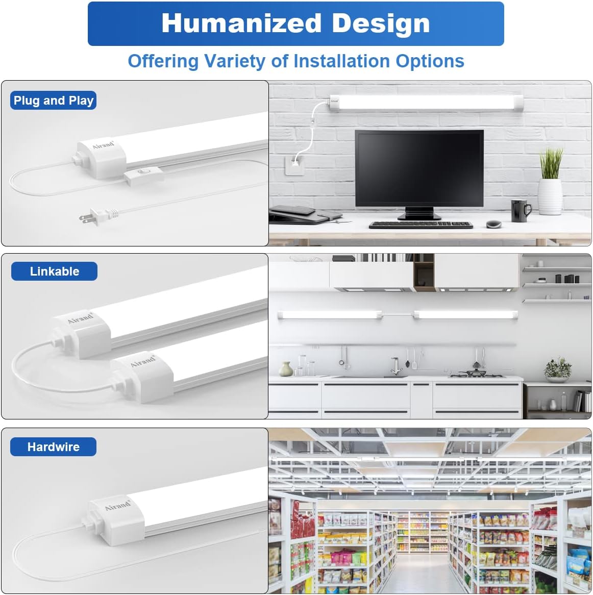 Led Garage Light 5FT Shop Lighting Fixture with Plug in Cord,Waterproof LED Lights 5000K Under Cabinet Lighting Tube Lights 45W for Kitchen Bathroom Workbench