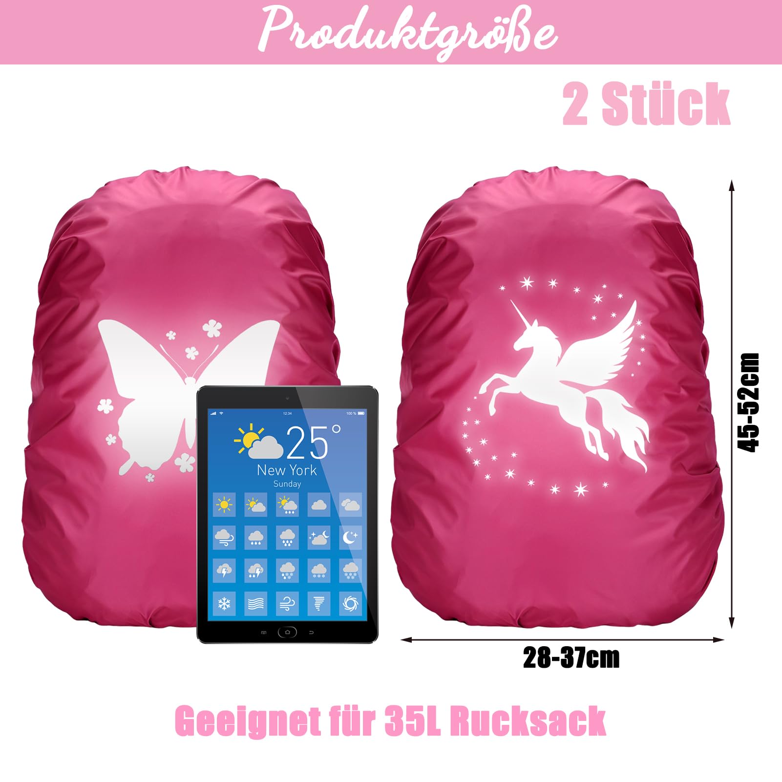 Copri Zaino Scuola Unicorno Parapioggia Per Zainetto SPERMUOY - Riflettente E Impermeabile Per Sicurezza Scolastica Coprizaino Impermeabile 60 Litri - 12