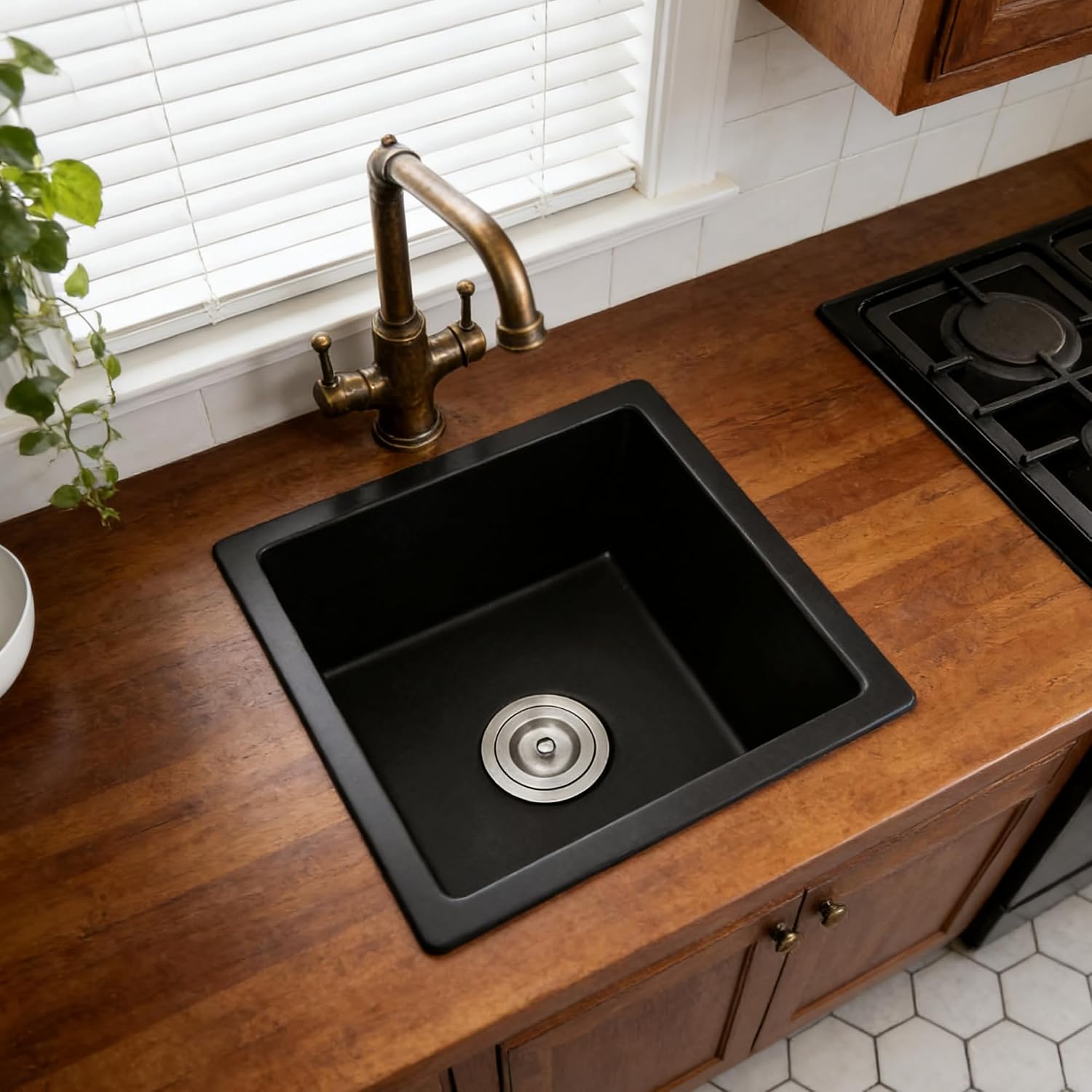 MILOSEN Black Undermount Bar Sink, 16x18 inch Small Kitchen Sink, Quartz Single Bowl Kitchen Sinks,Undermount Granire Composite Wet Bar Prep Kitchen Sink