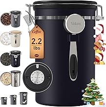 Veken Coffee Canister, 39OZ Large Christmas Coffee Lovers Gift Basket Set,Airtight Stainless Steel Food Storage Kitchen Container Gifts for 2.2lbs Beans, Ground, Sugar, Tea, Flour, Cereal,Scoop,Black