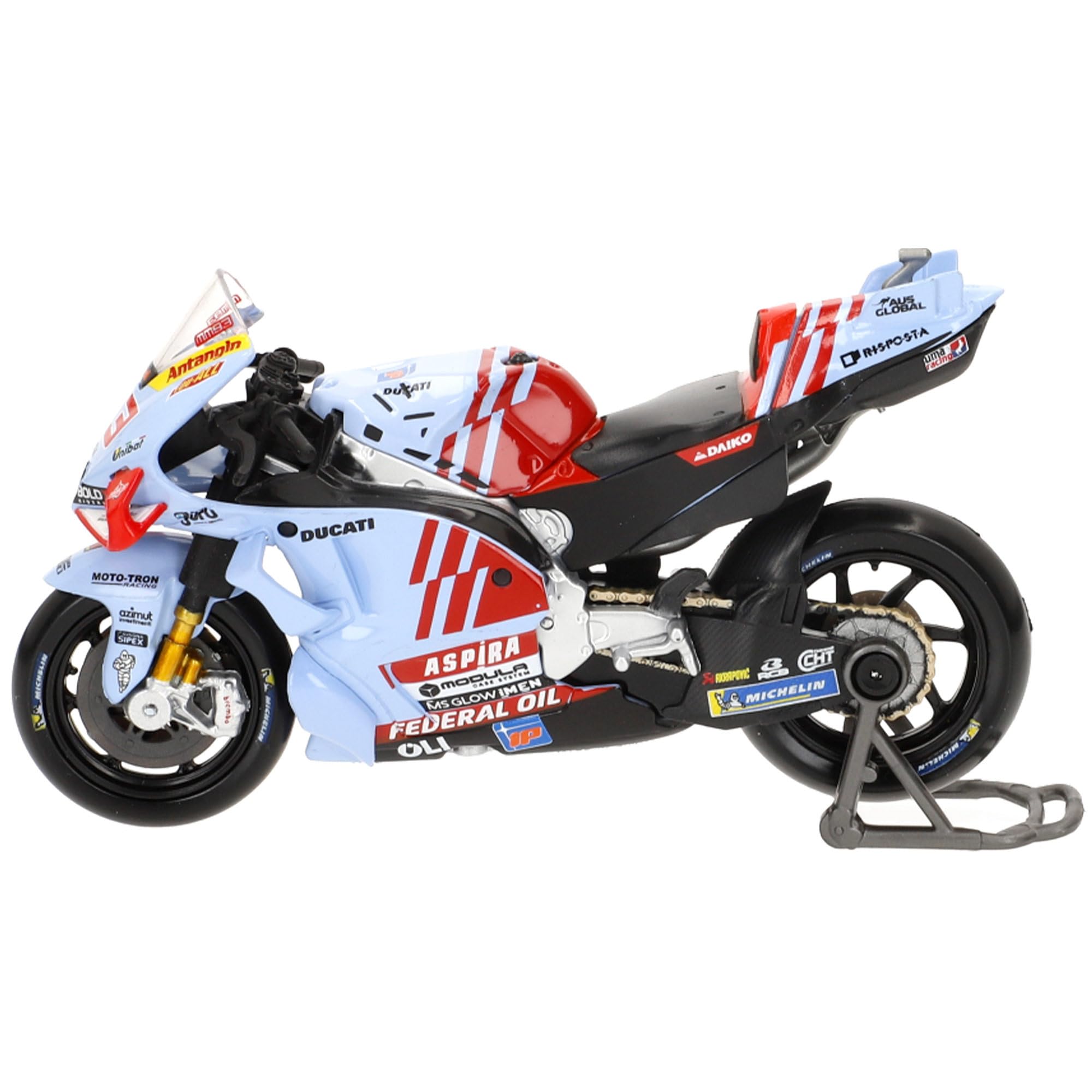 MAISTO Maqueta MotoGP 2024 Ducati Gresini Marc Márquez, Dorsal 93, Escala 1:18 con soporte exhibición, Metal die-cast, Fórmula 1, Moto de carreras, +3 años (78119) — view 3