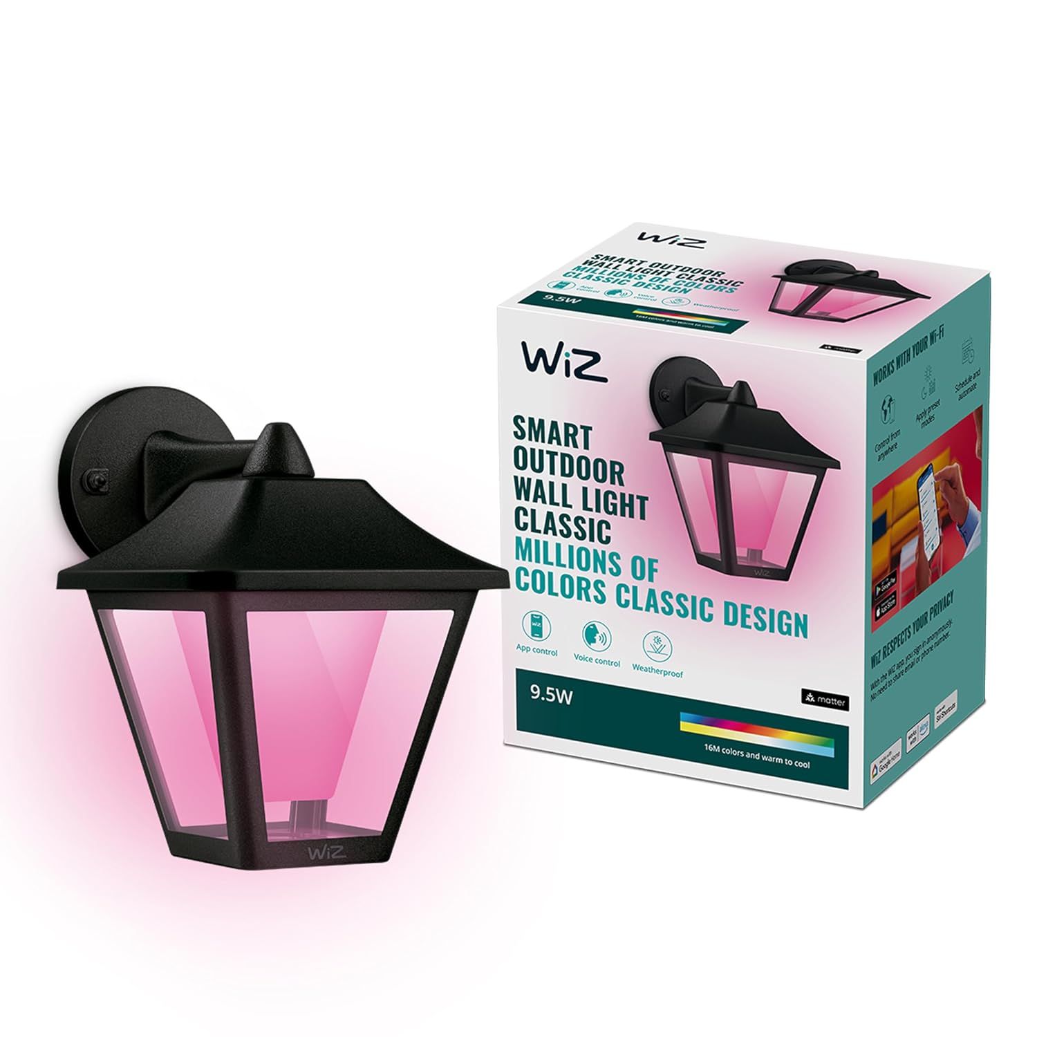 WiZ SMART OUTDOOR WALL LIGHT CLASSIC, 16 Million Colors, Compatible with Alexa, Google Assistant, Bluetooth Compatible, No...