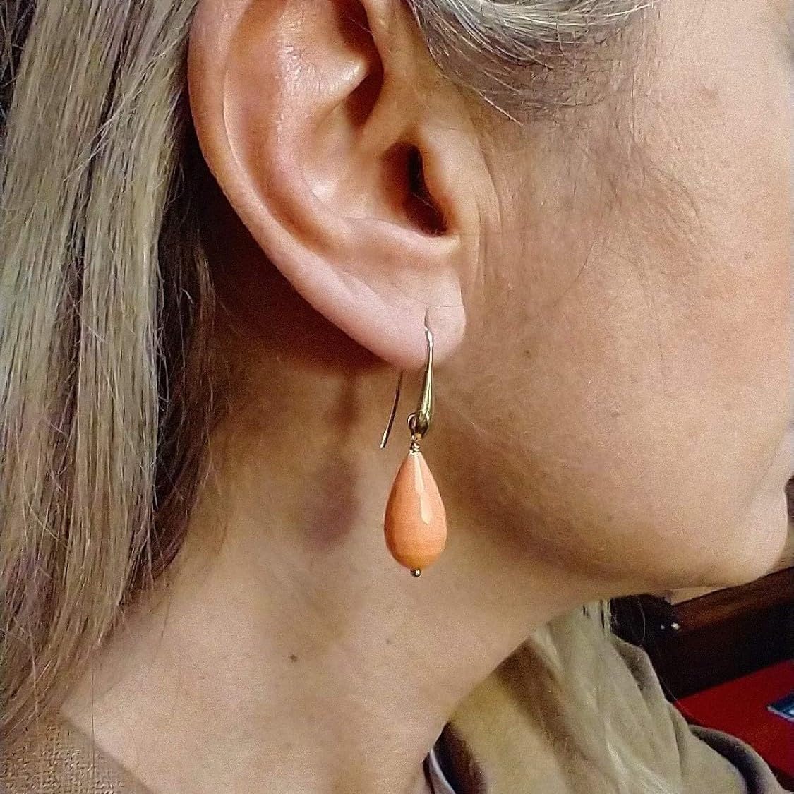 Orecchini Pendenti Donna in Pasta di Corallo Rosa Salmone Scuro 10x20mm – Gocce Sfaccettate con Gancetto Argento 925 Placcato Oro – Handmade Made in Italy Nickel Free - DodiGioielli