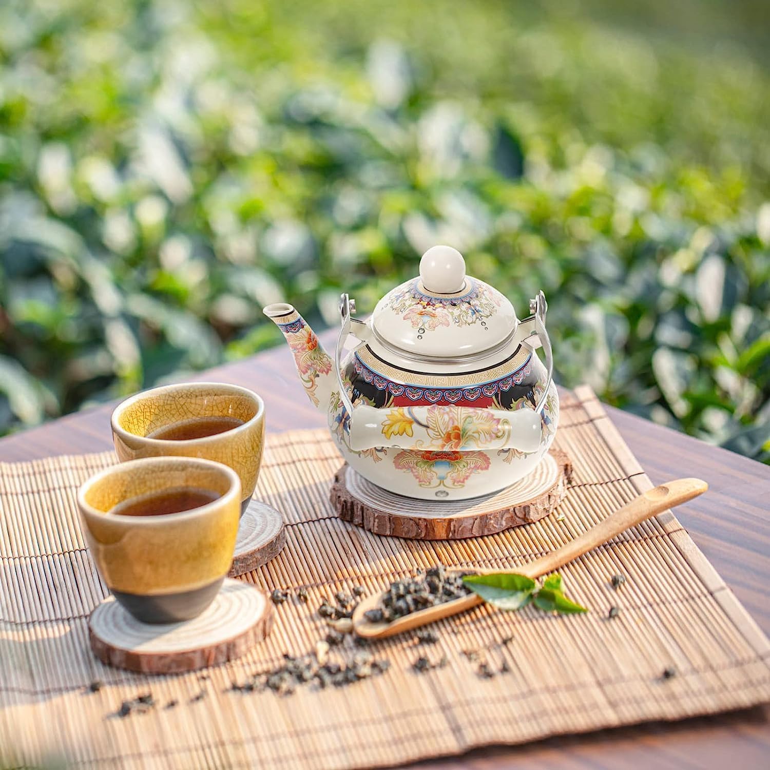Enameled Teakettle, stove top kettle,Retro Decor Enameled Teakettle,Colorful Hot Water Tea Kettle,Ceramic Teapot Enamel Teapot Floral Porcelain Enameled Teakettle Colorful Hot Water Tea Kettle Pot wit