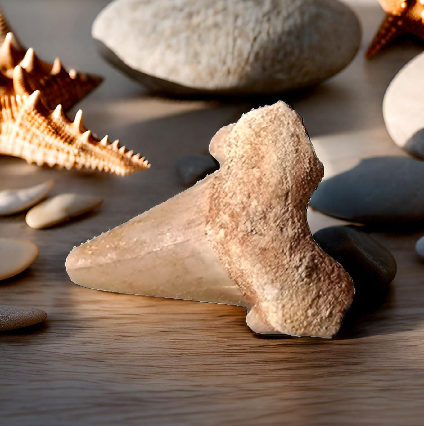 Idée cadeau – Fossiles préhistoriques fossilisés : dents de requin naturelles non traitées XXL (Lot de 3 pièces), 3 Stück, Pierre
