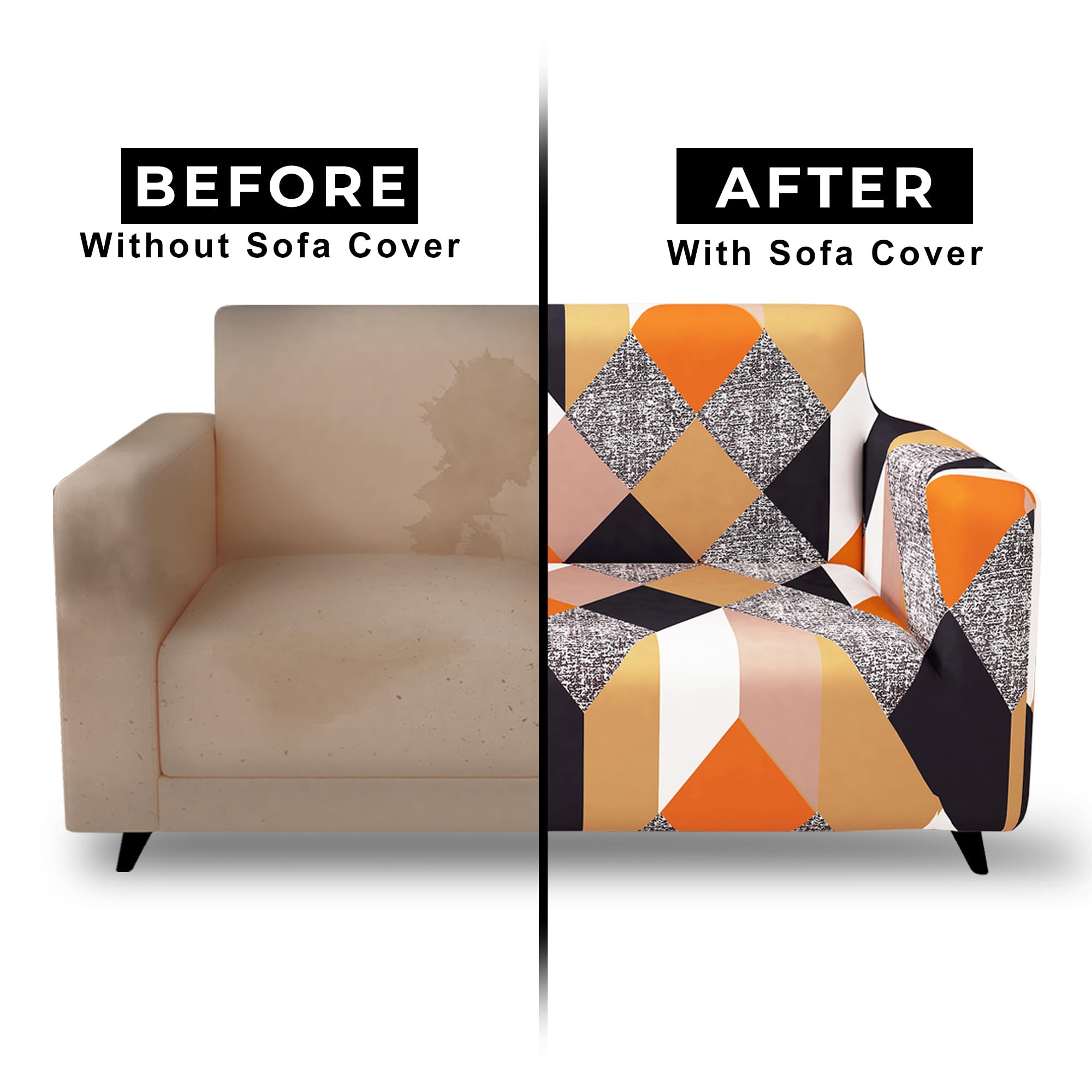 Story@Home Sofa Cover - 2 Seater, Orange & Beige -5