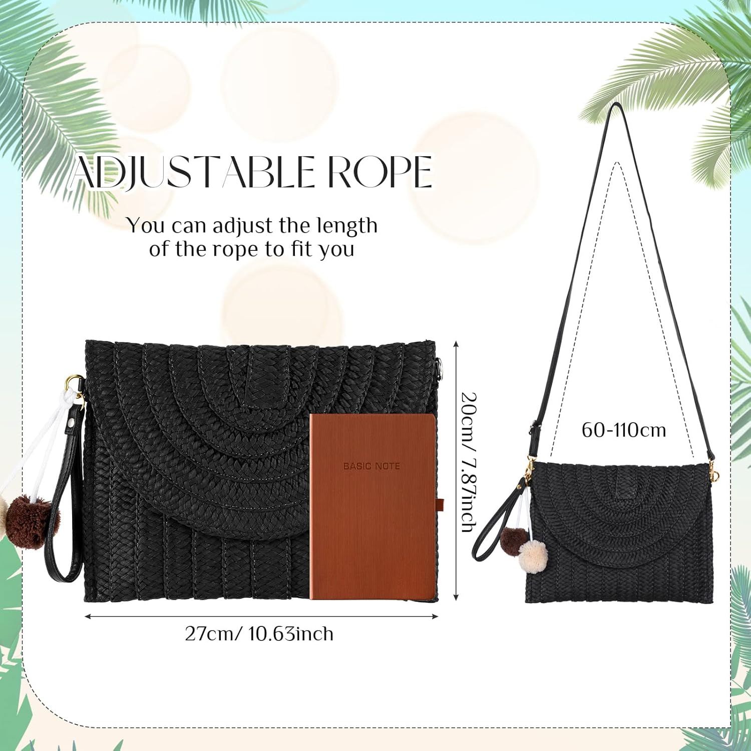 Frienda Straw Shoulder Bag Women Straw Clutch Crossbody Wallet - Image 4