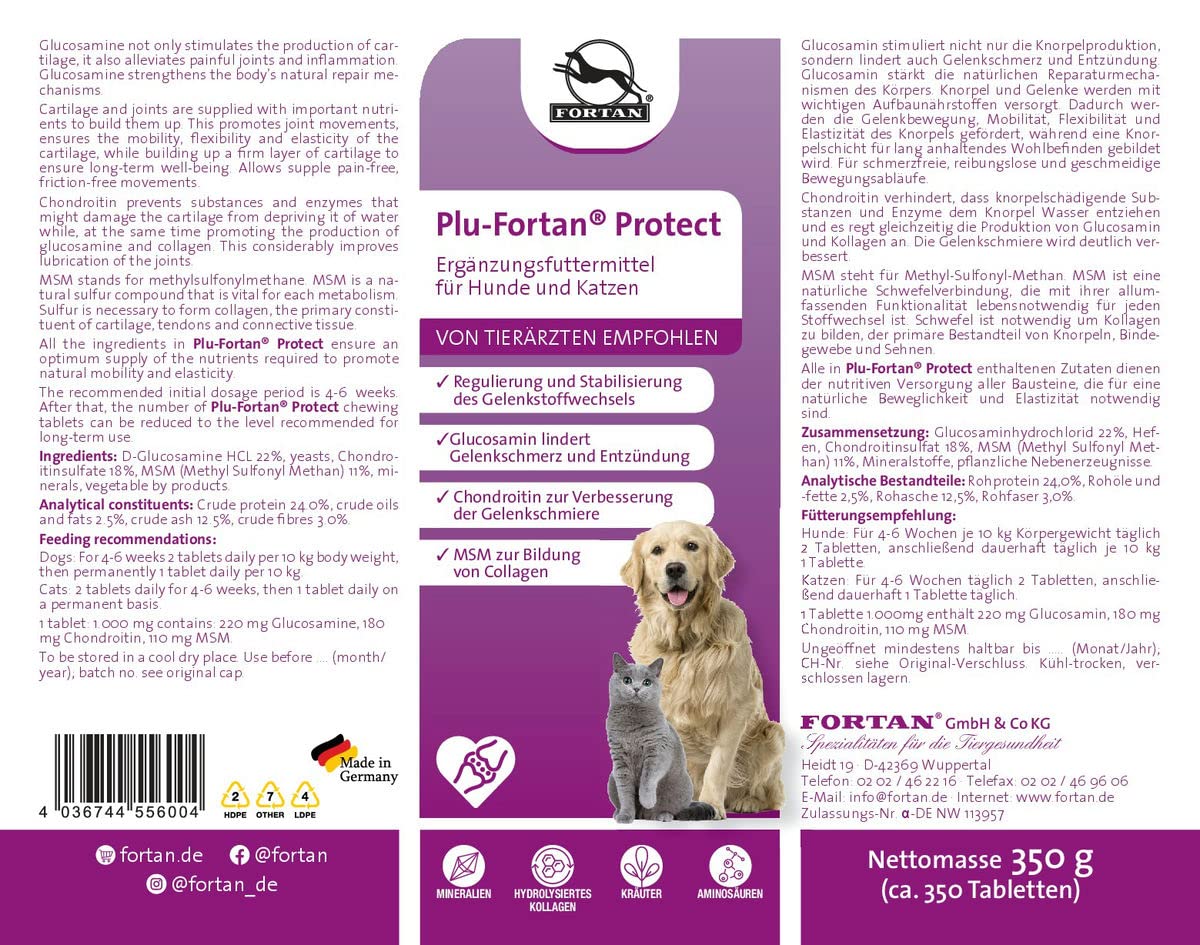 Plu-Fortan® Protect für Hunde und Katzen – Ergänzungsfuttermittel zur Unterstützung von Gelenken und Bindegewebe