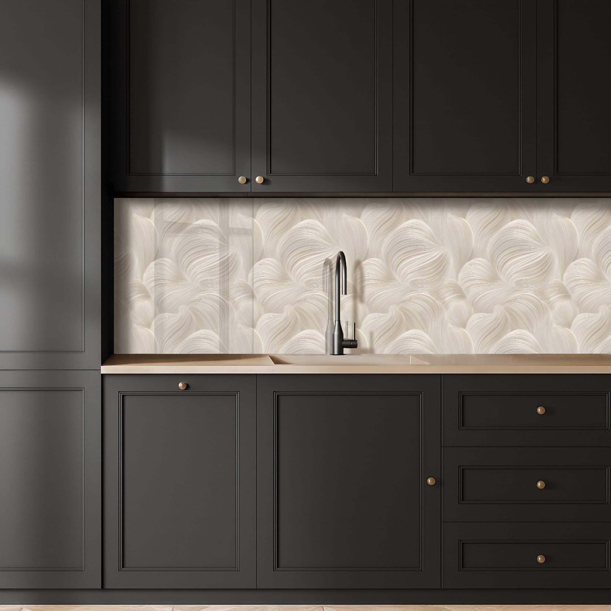 KitchenYeah© Crédence Cuisine À Coller 60x400 cm Protection Plaque De Cuisson Adhesif Plastique Rigide Dalle Murale Lines - Ventilateur - Beige