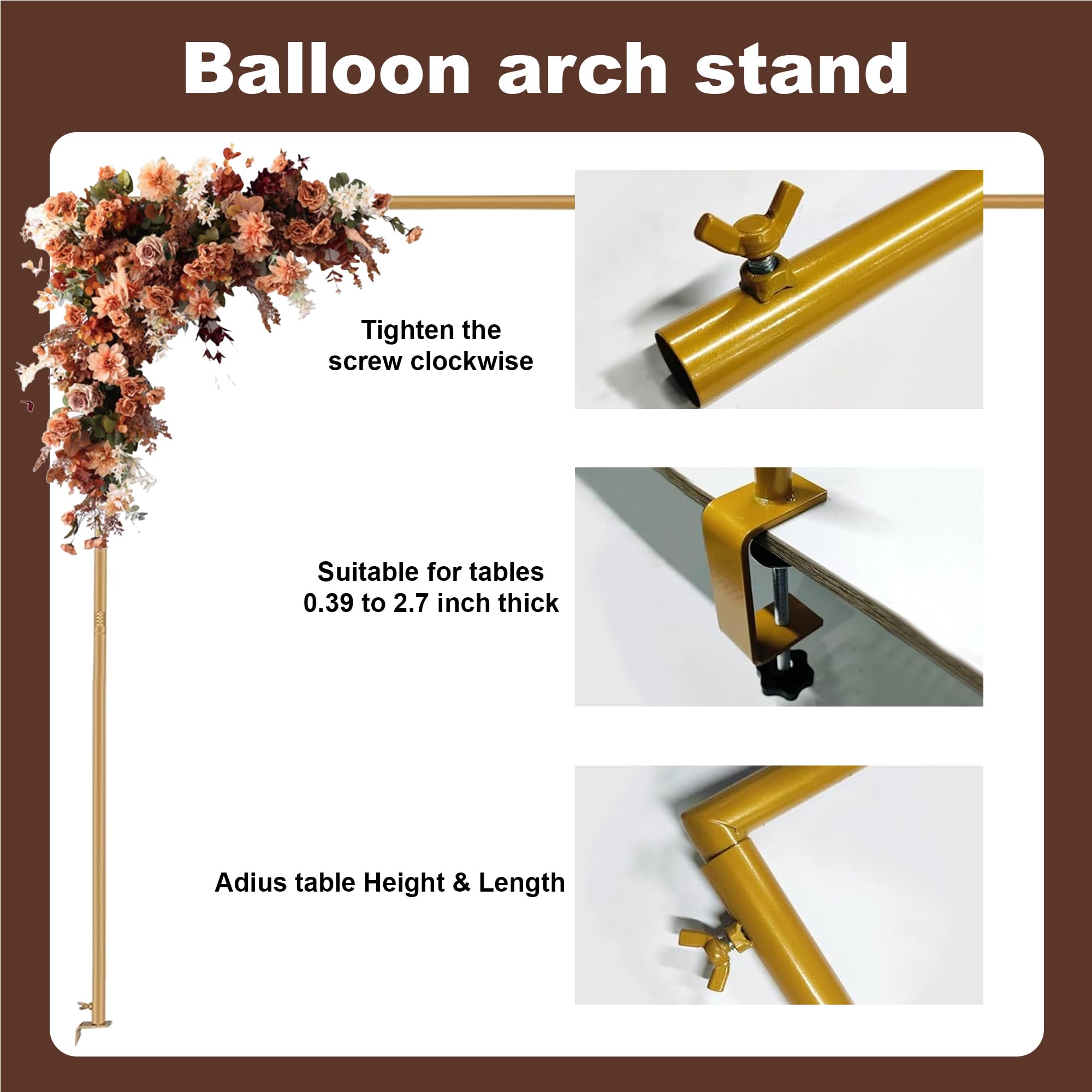 Soporte para barra de mesa, soporte de arco de globos, soporte de fondo de mesa de arco de Navidad para decoración de mesa de boda, festivales, fiesta de cumpleaños, manualidades, cabinas