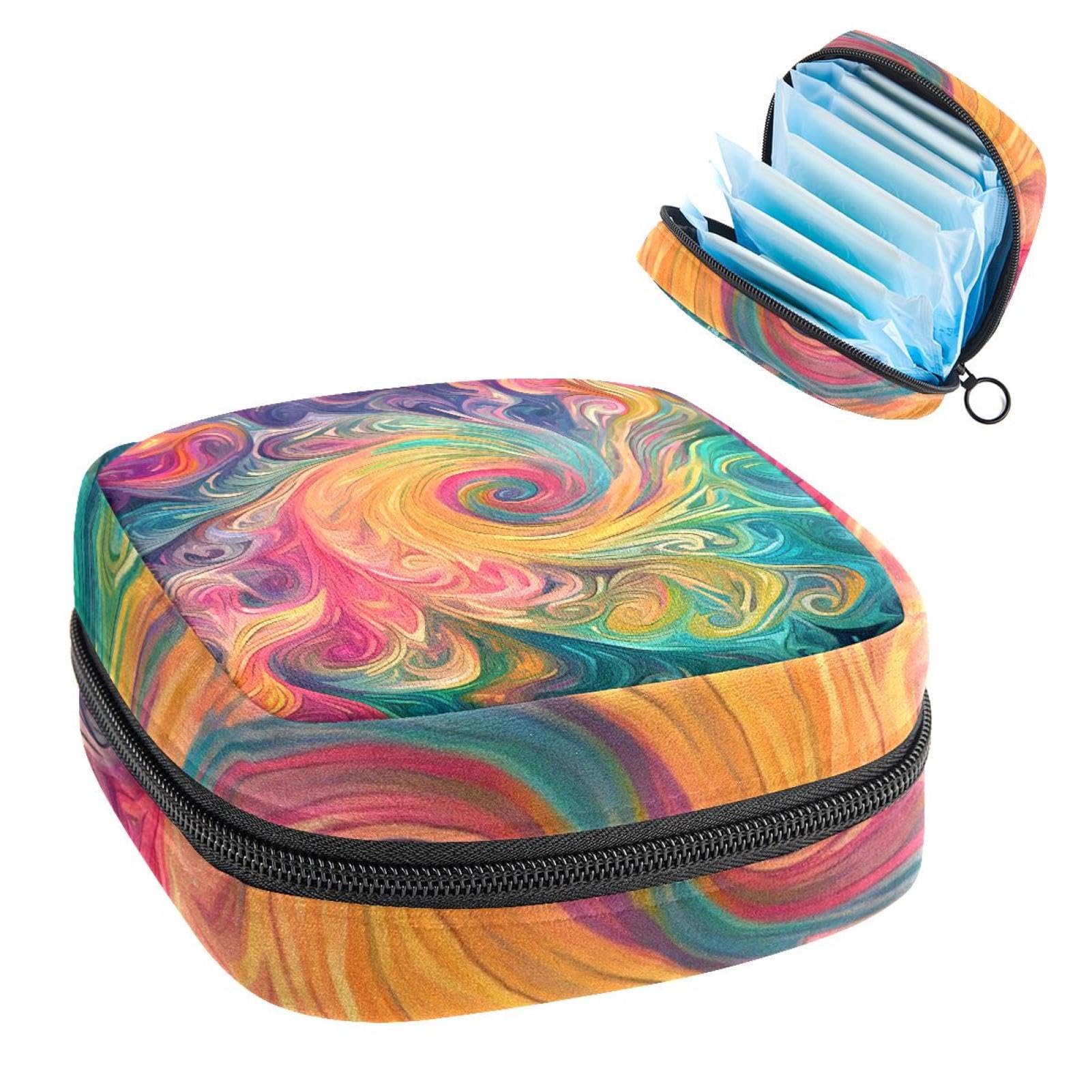 Sanitary Napkin Storage Bag for Women Cute, Feminine Menstruation Pad Holder for Period, Portable Zipper Menstrual Pad Bags Watercolor Enigmatic Swirl Texture