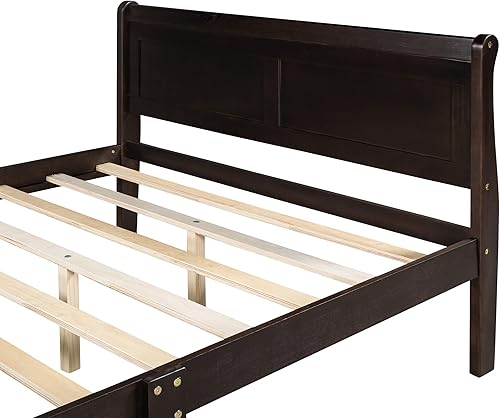 Miniatura 74 de Merax Base de cama de madera tamaño individual, base de colchón con cabecero, estribo, soporte de listones de madera, color espresso