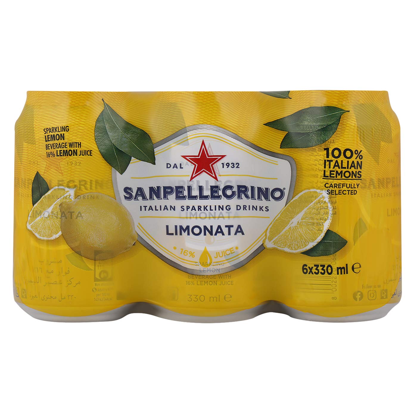 San Pellegrino Sparkling Drinks, Lemonta, 330 Ml (Pack Of 6)