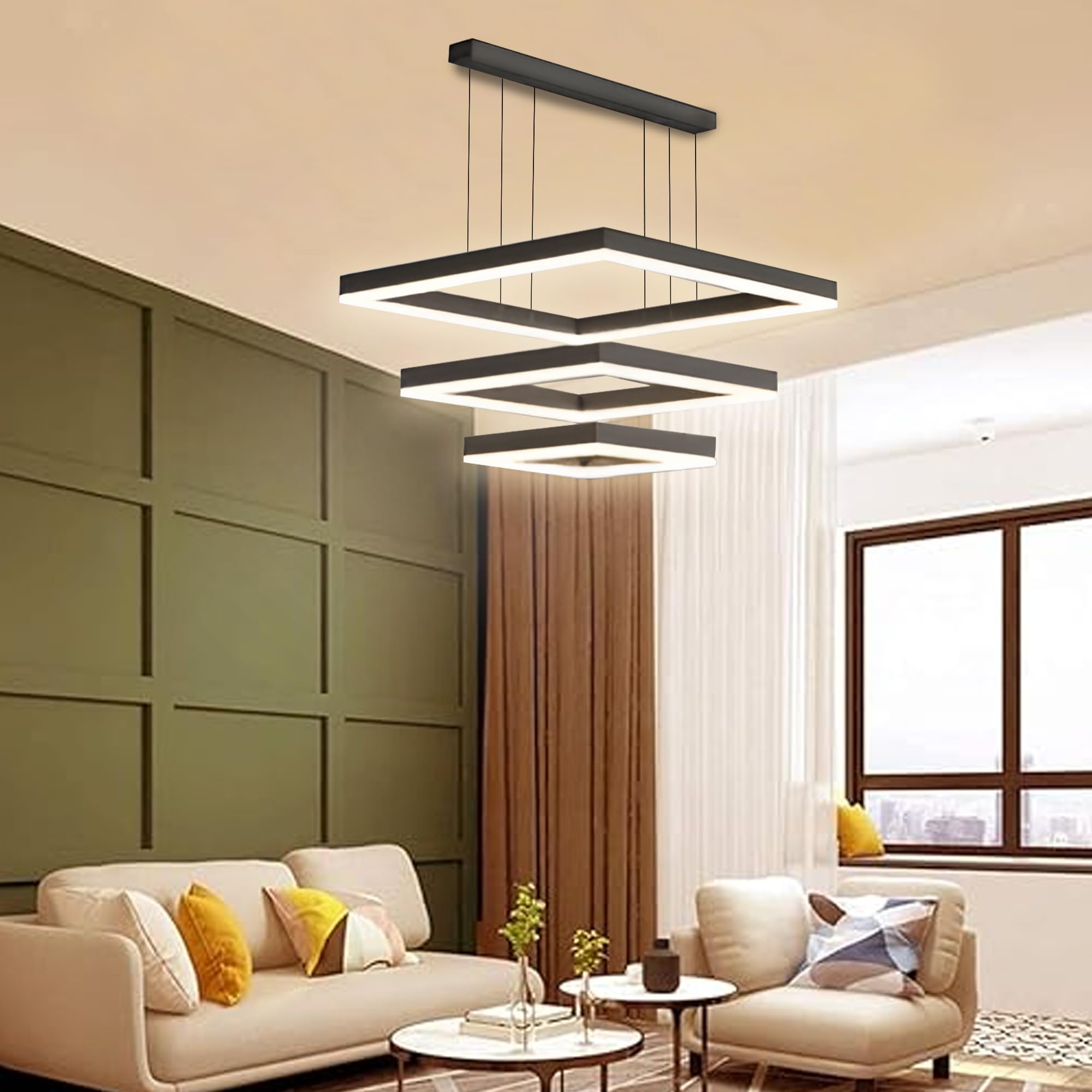 Arcadia Lampadario Led Soffitto a Sospensione Moderno con Luce Calda e Fredda Dimmerabile, Telecomando e App per Cellulare - Lampadario Camera da Letto, Soggiorno, Cucina e Cameretta - 5500 LM 60 Cm