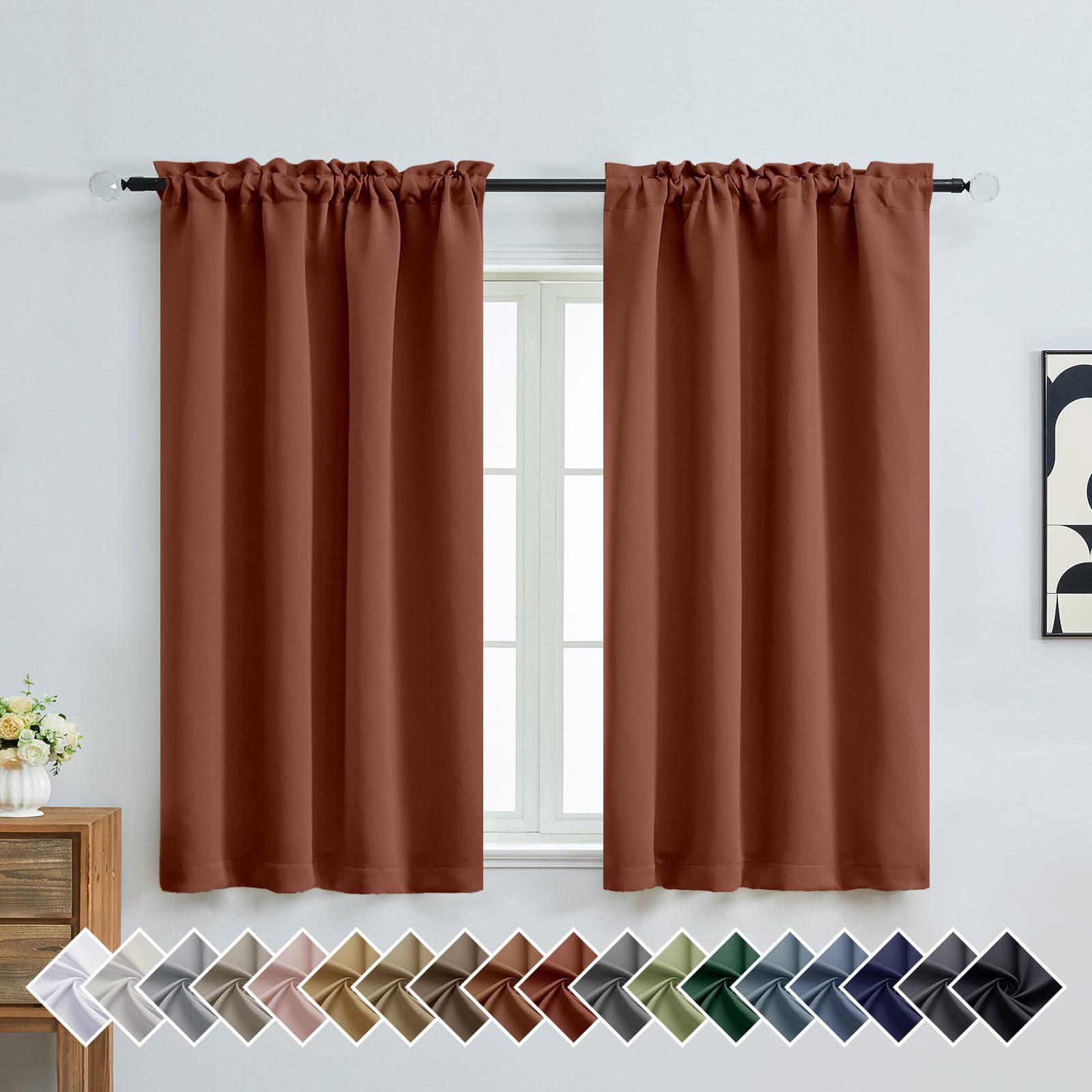 OVZME Terracotta Short Blackout Curtains for Bedroom 54 Inches Long 2 Panels, Modern Window Treatment Thermal Insulated Curtains for Living Room, Dual Rod Pocket Blackout Drapes, 2x40Wx54L Inches