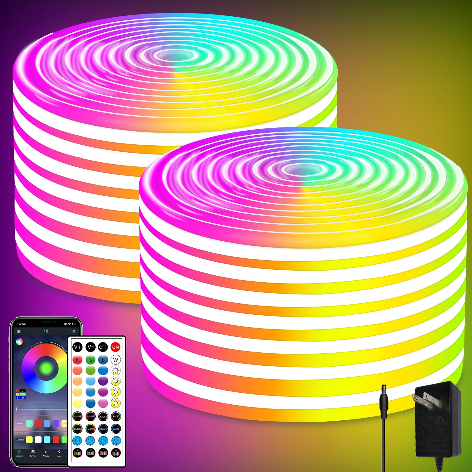 segrass 100ft Led Neon Rope Lights,Control with App/Remote,Flexible Led Rope Lights Outdoor RGB Neon Lights Waterproof,Music Sync Color Changing Led Lights for Bedroom