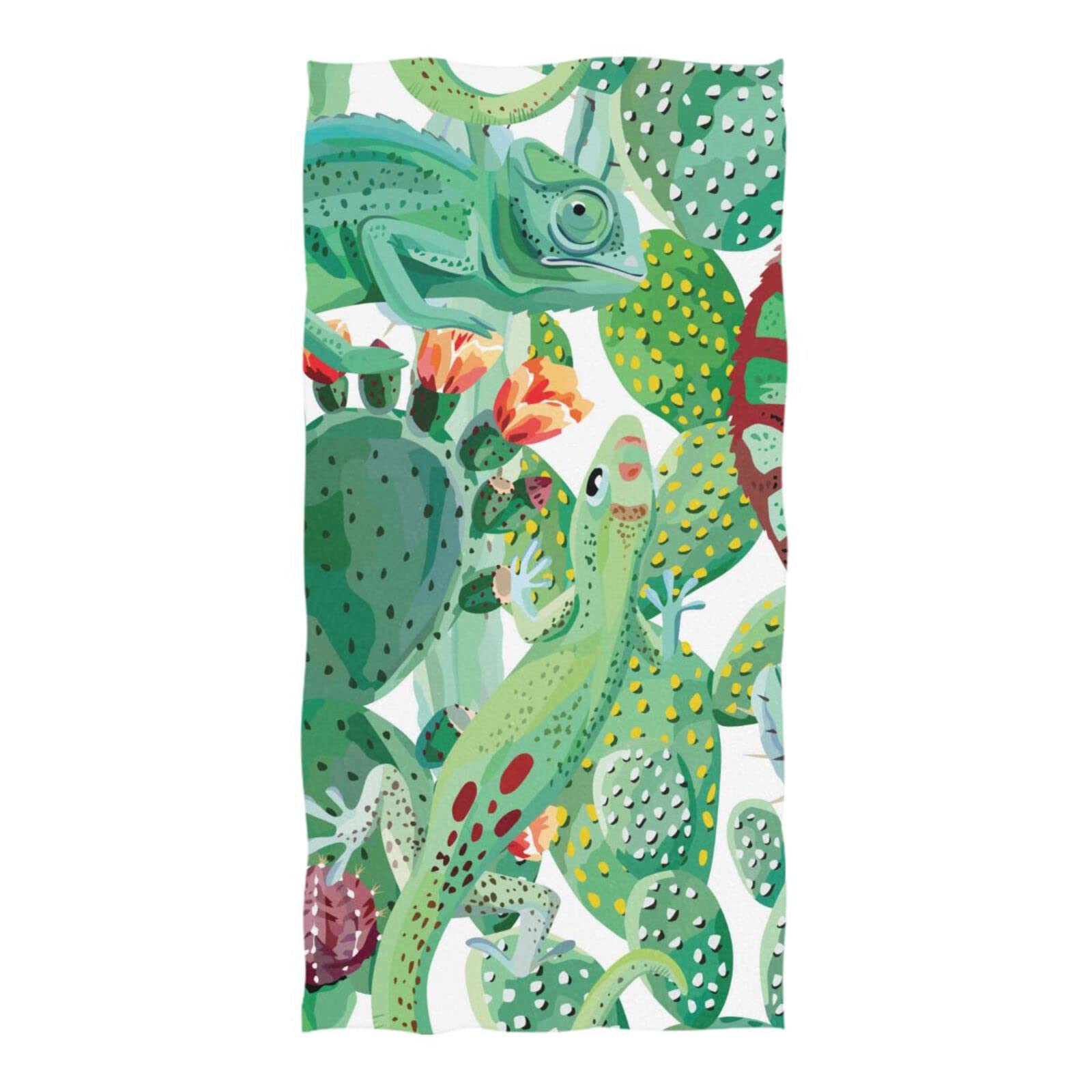 ALAZA Chameleon Cactus Beach Towel, Absorbent Quick Dry Swimming Yoga Beach Towels, Large Sand Free Microfiber Beach Towel for Women, Men, Kids