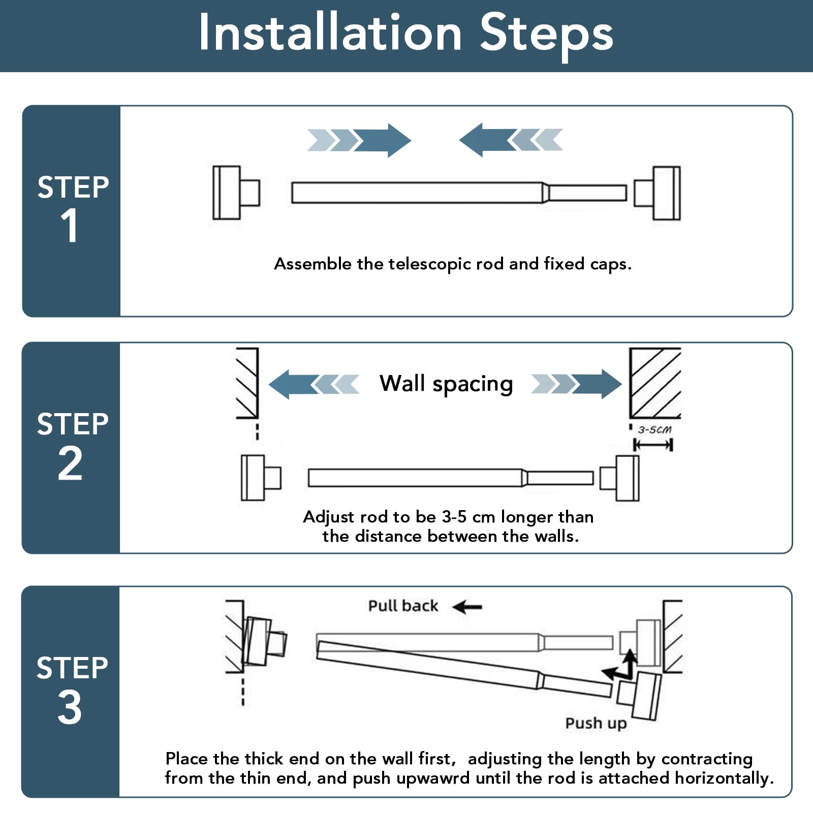 SILKVERSE Adjustable Black Shower Curtain Rods 17-83 Inch, No Drill Anti-Rust Non-Slip Heavy Duty Spring Tension Shower Rod, 1" Diameter Drapery Telescoping Curtain Rods for Bathroom