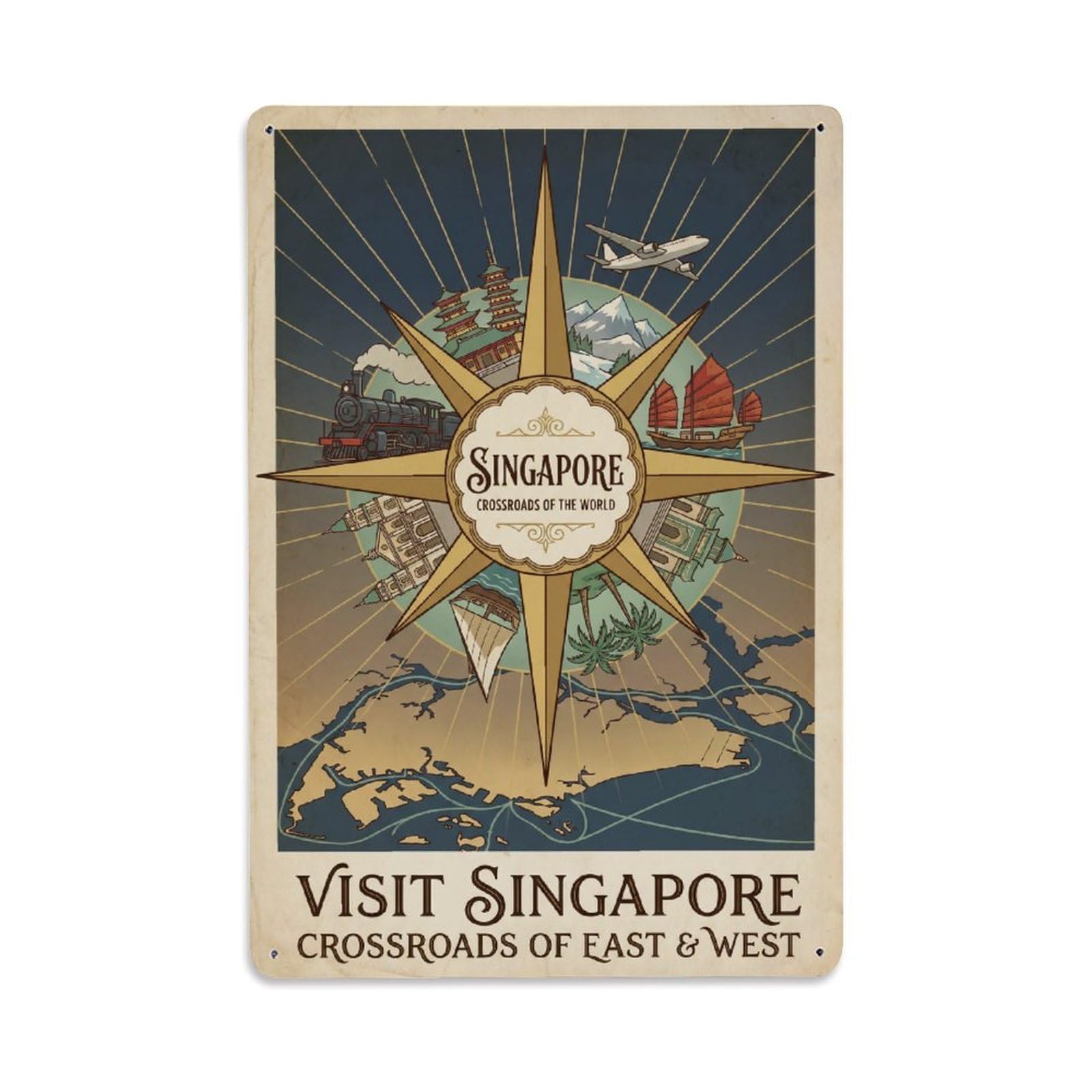 Huiyhb 8X12inch(20X30cm) Vintage Travel Singapore Crossroads Metal Tin Sign