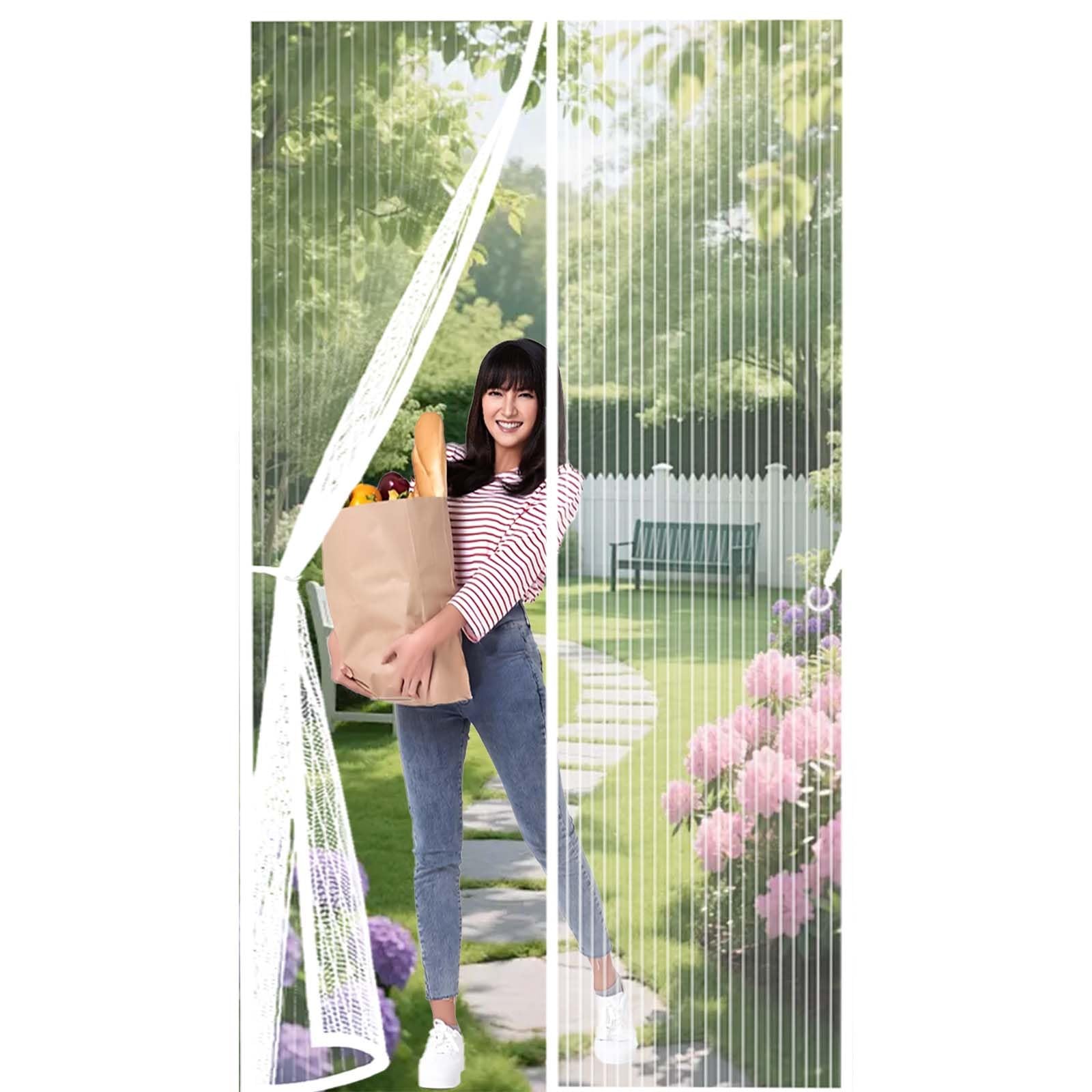 Feijdon White Door Fly Screen 121X192cm(Widthxhigh) Durable, Keeps Bugs Out, Kid And Pet Friendly Heavy Duty Mesh Bug Curtain Lets Fresh Air In, Hundreds Of Sizes,