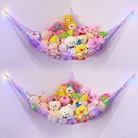 Vista 21 de Basumee Red de animales de peluche o hamaca con luz LED, hamaca de red de juguetes para almacenamiento de animales de peluche, hamacas para cuarto