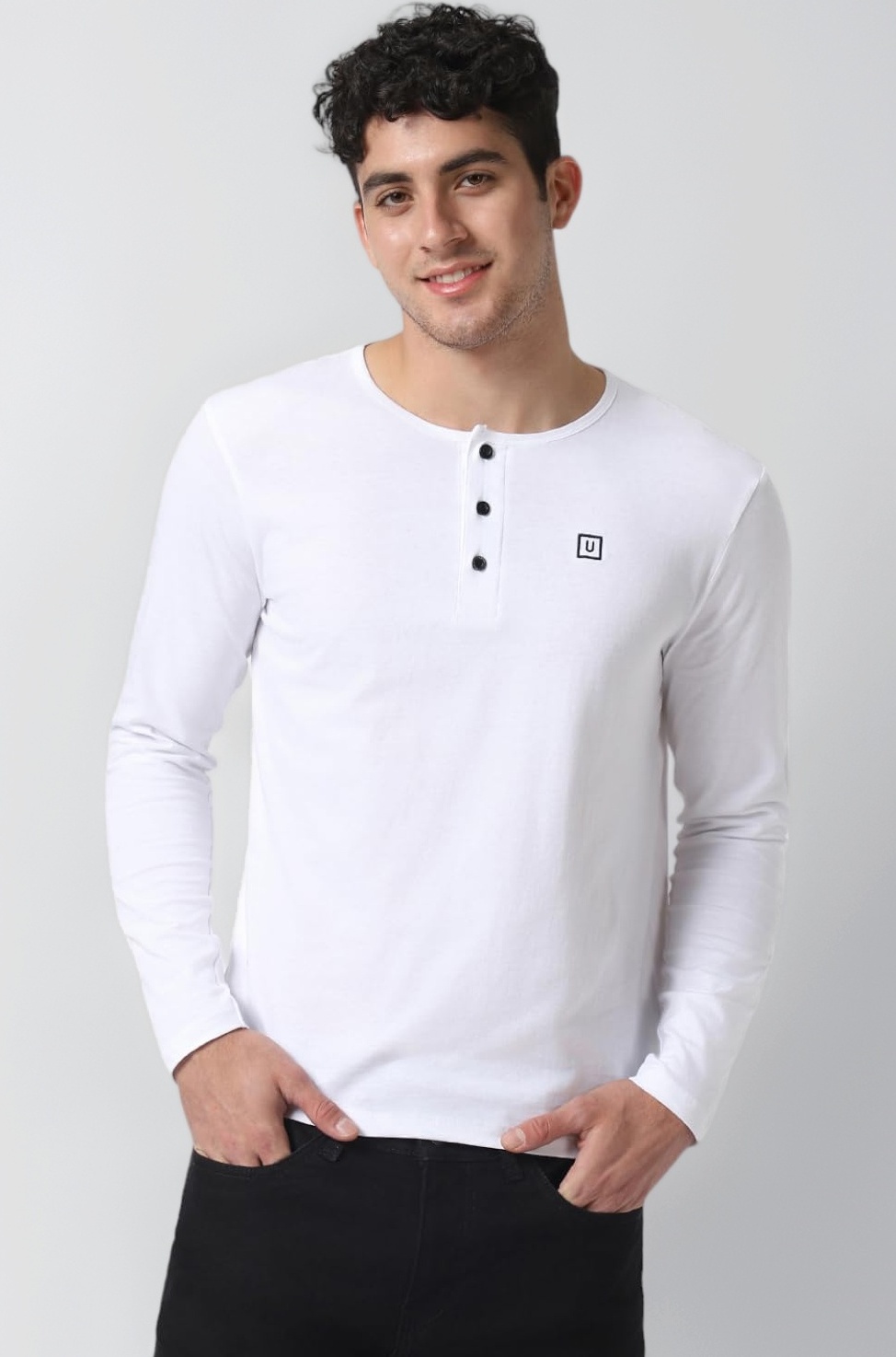 Urbano Fashion Men's Solid Henley Neck Slim Fit Full Sleeve Cotton T-Shirt