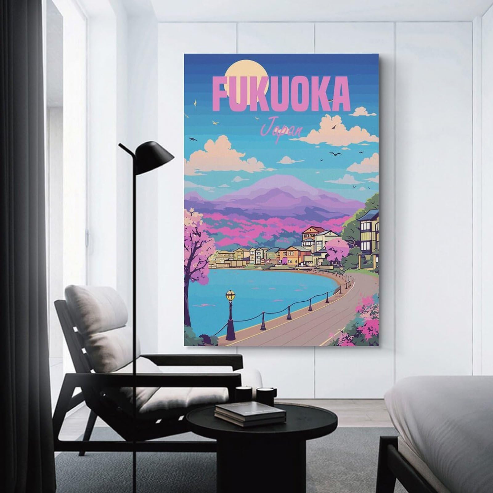 Junmoney Fukuoka Japan Canvas Wall Picture, 24x36inch(60x90cm), for Sofa Walls, Lounge Or Home Corners, Modern Wall Decor for Cosy Interiors