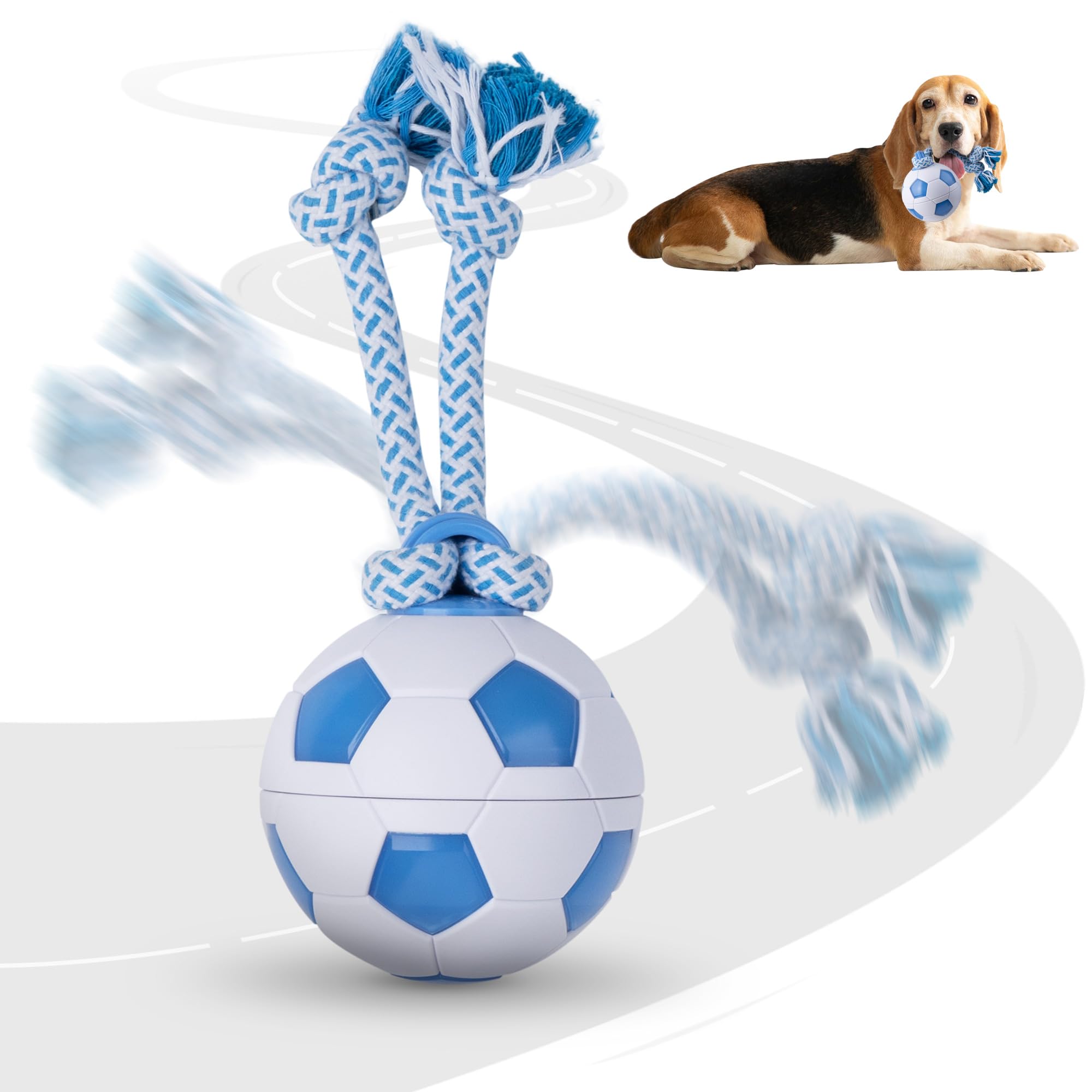 Pet Prime Interactive Dog Ball Toy with Rope Rechargeable Automatic Rolling Ball with Motion Activated 3 Play Modes