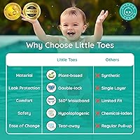 Vista 10 de Little Toes - Pañales de natación desechables naturales de primera calidad, talla 1-2 S (13-20 libras) (24 unidades) Pañales de natación