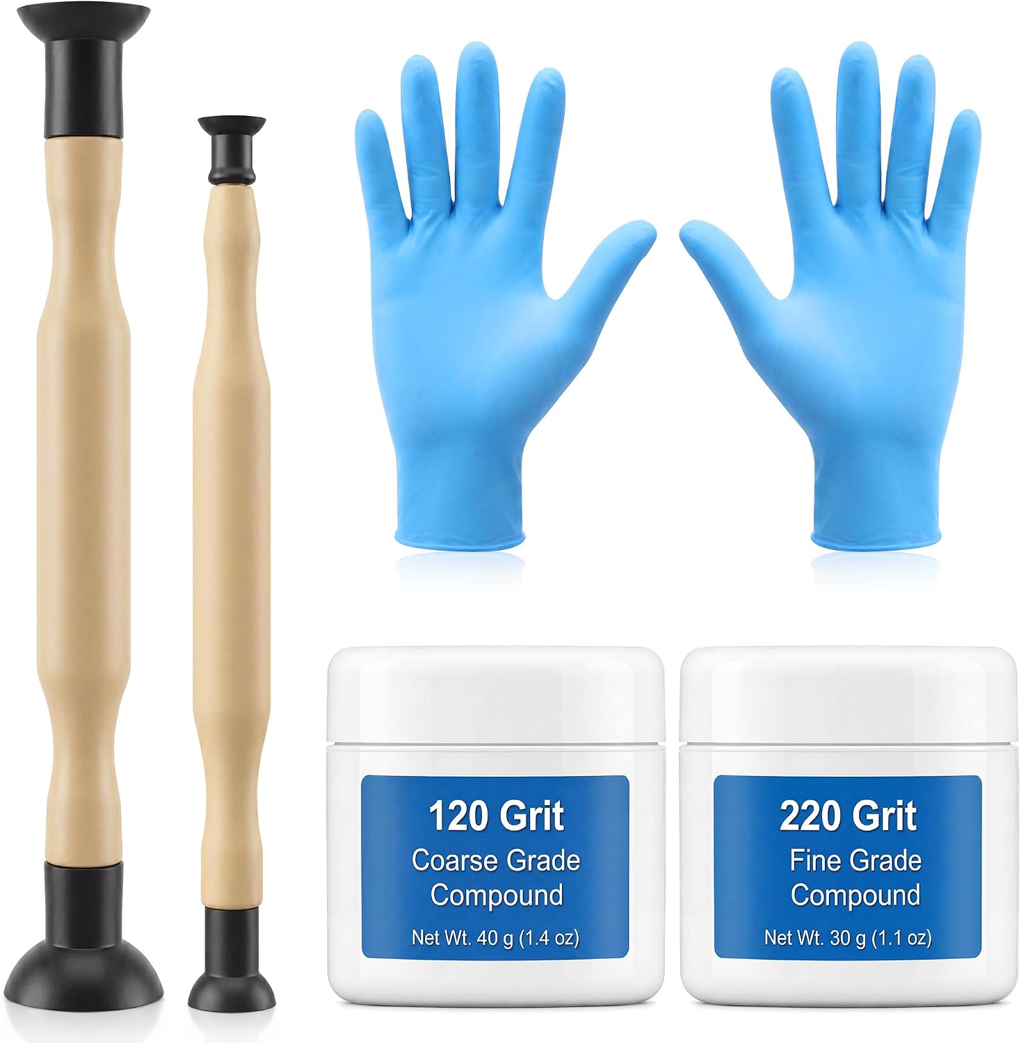 Complete Valve Grinding Kit, 2 Lapping Sticks, 120 & 220 Grit Compound, Engine Valve Lapping Tool Set with Gloves for Restoring Compression and Resealing Cylinder Heads