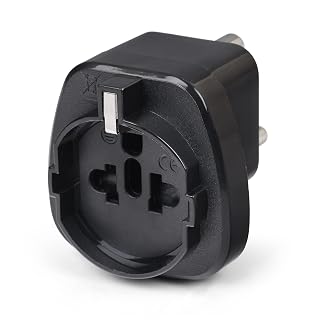 Orei European (Schuko) to India Pin Plug Adapter - Convert European Type E/F Input to India Type D Three Prong Output Connection - Heavy Duty - Black Color (1 Pack)