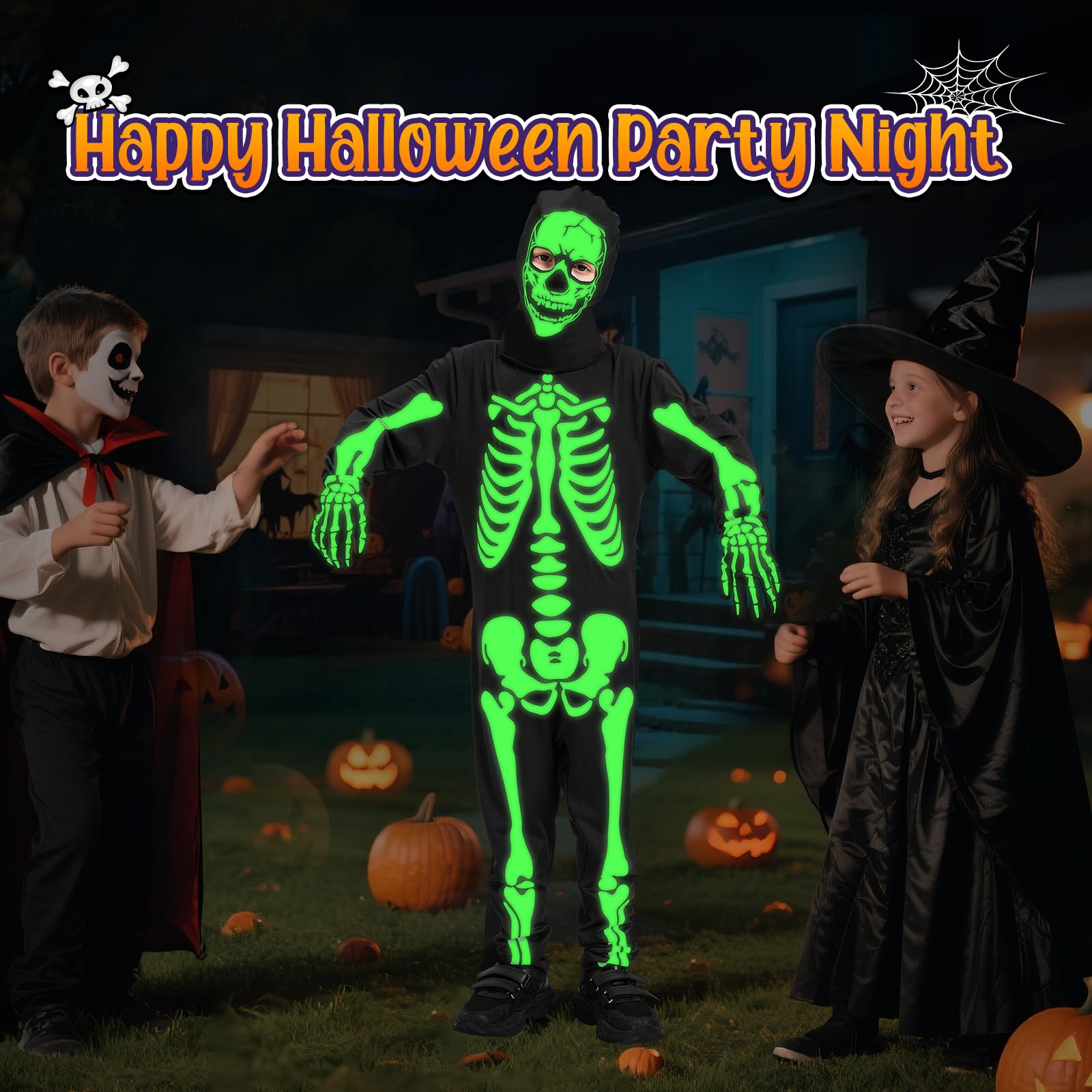 Akosuntoys Scary Halloween Costumes for Kids Skeleton Costume Kids Halloween Costumes for Boys Glow in The Dark Skeleton Costume Kid 4-6 - Image 4