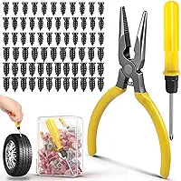 Kit de pregos de borracha para reparo de pneu de 70 peças com chave de fenda e alicate, pregos de reparo de pneu a vácuo de autoatendimento de 3 tamanhos com caixa, ferramentas de reparo de