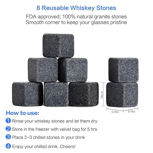 Miniatura 4 de Juego de vasos de whisky, juego de piedras de whisky, vasos de roca antiguos para boubon escocés, caja de madera para cumpleaños, hombres, padre,