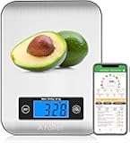 Ataller Smart Food Scales with Nutritional Calculator, Smartphone App with 26 Nutrients Tracking, Calorie, Marco, Digital Kitchen Weight Grams and Ounces for Weight Loss, 11 Pounds, Stainless Steel