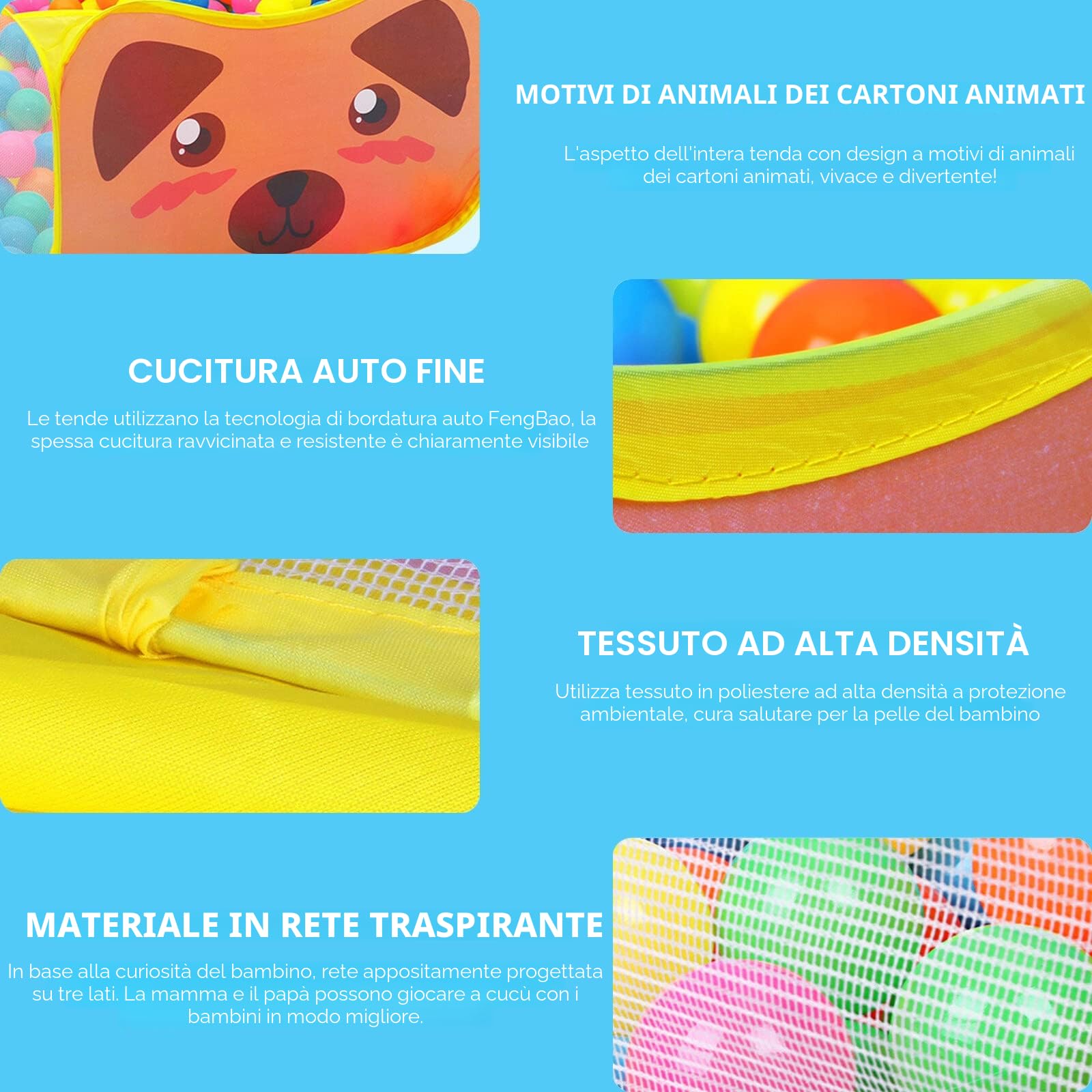 Tenda da gioco per bambini, automontante e pieghevole, con motivo stile cartone animati, con piscina per palline e canestro da basket per uso in ambienti interni ed esterni casetta per bambini
