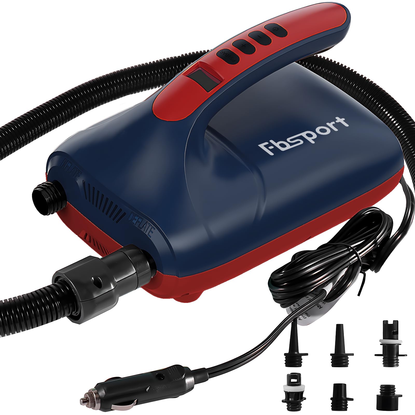FBSPORT SUP High Pressure Vehicle Electric Air Pump, 20PSI Electric Air Pump for Stand Up Paddle Boards, Dual Stage Inflation & Deflation Function Quick Air Inflator for Paddleboards