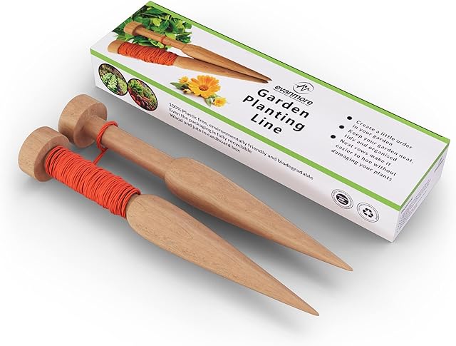 Evanmore Garden Planting Line Wooden Row Marker 15m Wood Gardening Allotment Plant Lines Twine Cord Pegs Pins Gift Box Set
