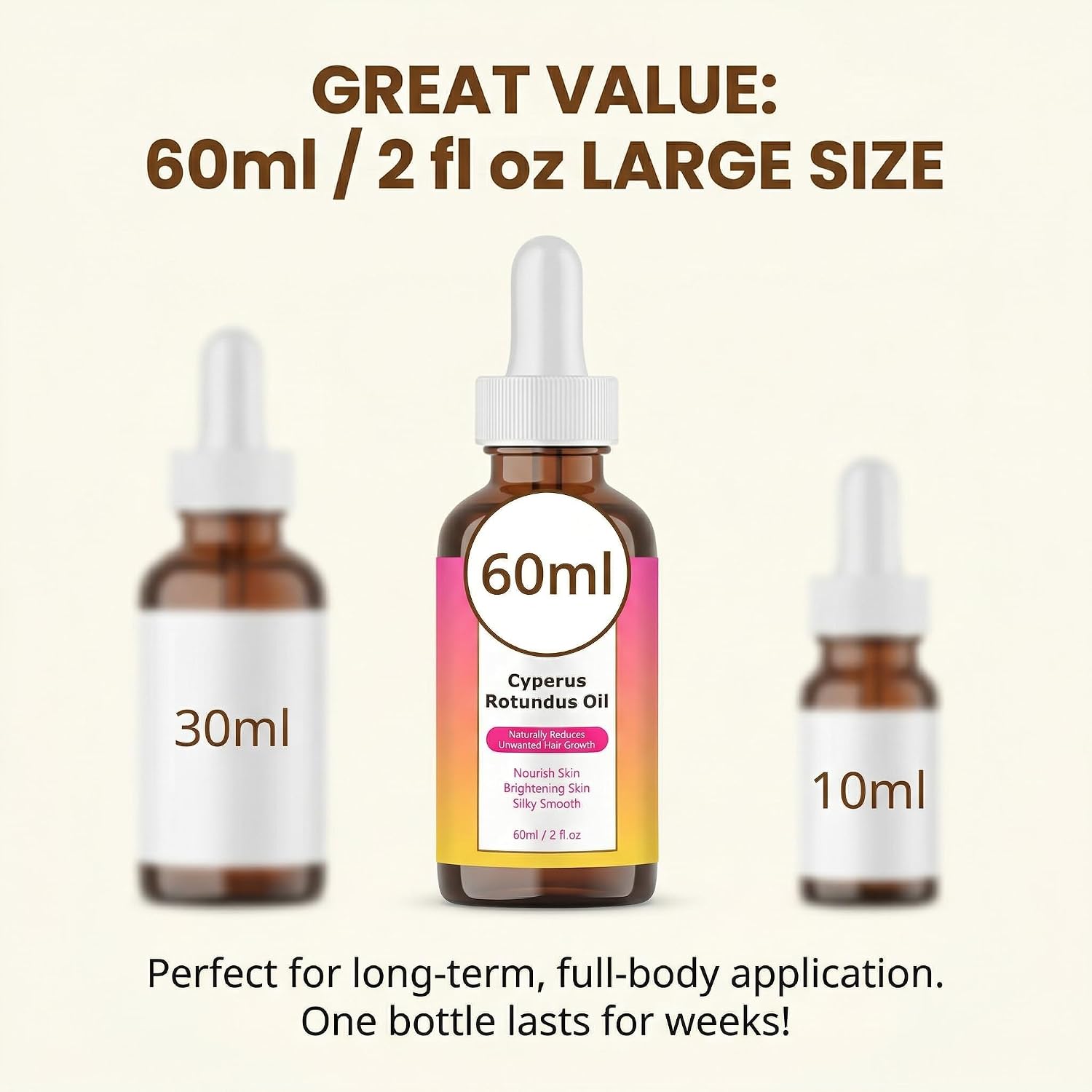 Cyperus Rotundus Oil for Hair Removal - Natural Hair Growth Inhibitor Oil for Face and Body, Reduces Unwanted Hair, Brightening & Nourishing Skin Oil, Moisturizing Post-Wax Care - 2 Fl Oz