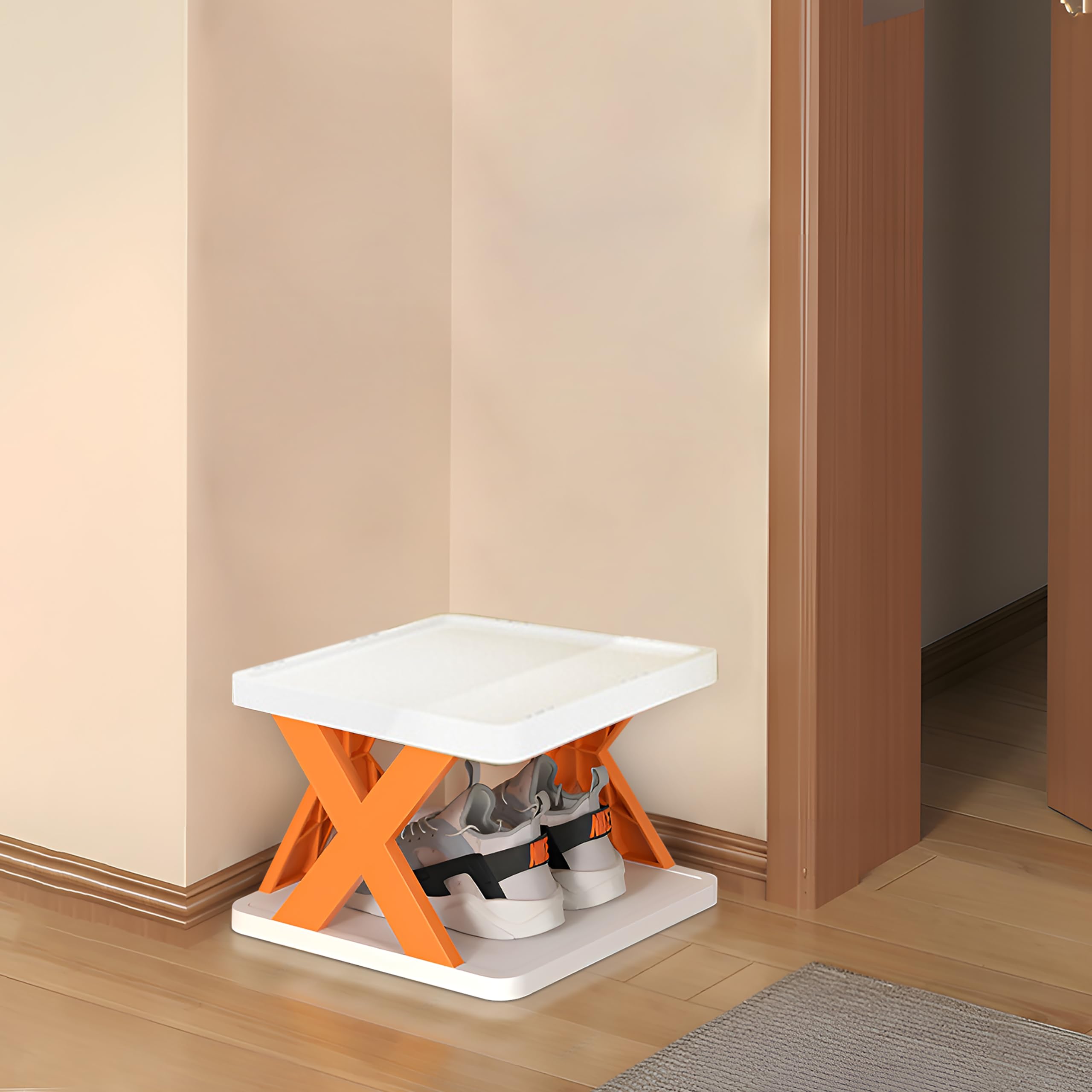 KIMANA Foldable Plastic Shoe Rack – 2 Layer Multipurpose Organizer for Entryway, Office, Wardrobe & Bedroom | Stackable Storage Shelf for Shoes, Books, Toys (Orange)-picture-31