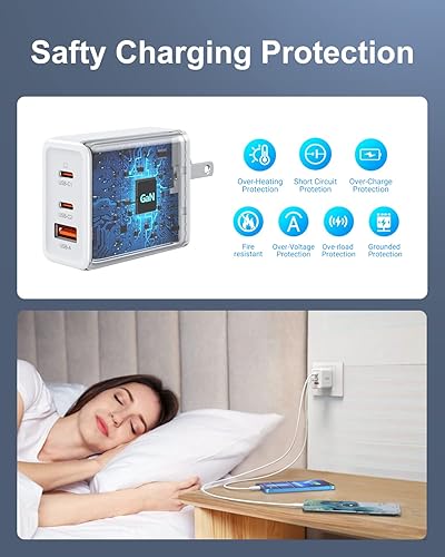 Miniatura 4 de GMM Cargador dual USB C, 65 W 3 puertos GaN bloque de cargador rápido, cargador de pared plegable compacto para MacBook ProAir, iPhone 15 14, Apple