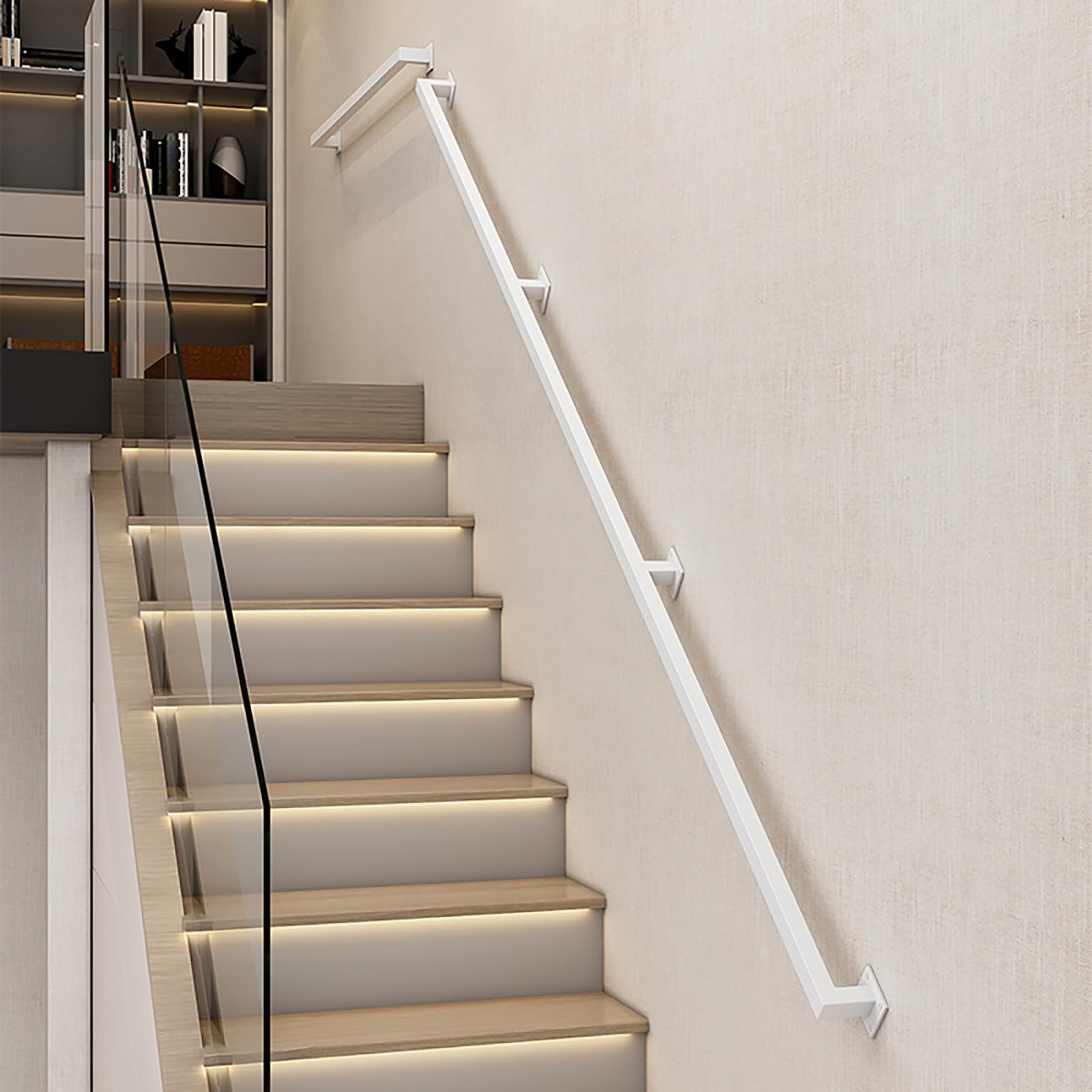 180cm Weiß Treppenrohr-Handlauf,Wand-zu-Wand-Haltegriff für ältere Kinder, Weiß Schmiedeeisen-Handlauf,Antirutsch-Treppenhandlauf - für den Innen- und Außenbe