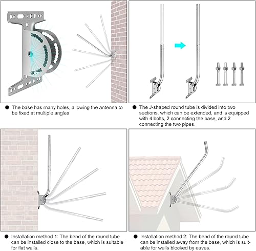 Miniatura 4 de K003 Soporte de mástil de antena, soporte de costilla mejorado combinado con soporte ajustable multiángulo y tubo en J universal para montaje de
