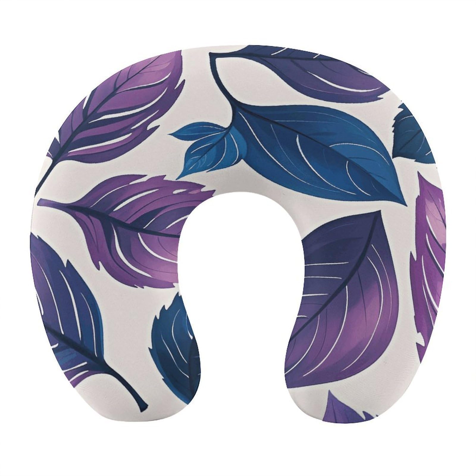 LZQPOEAS Purple and Blue Leaves Neck Pillow U Shaped Travel Pillow Comfortable Memory Foam Pillow Portable Neck Support Lightweight Headrest for Airplane Car Home Office Sleeping Traveling
