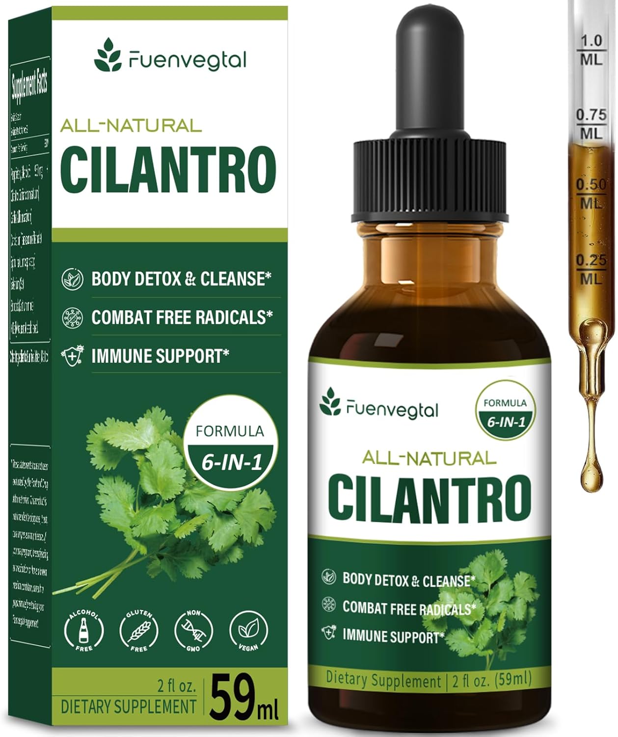 Cilantro Drops for Body Detox & Cleanse, Cilantro Tincture Natural Supplement Support Immune with Garlic Dandelion Spirulina Selenium Burdock Blend. 2oz