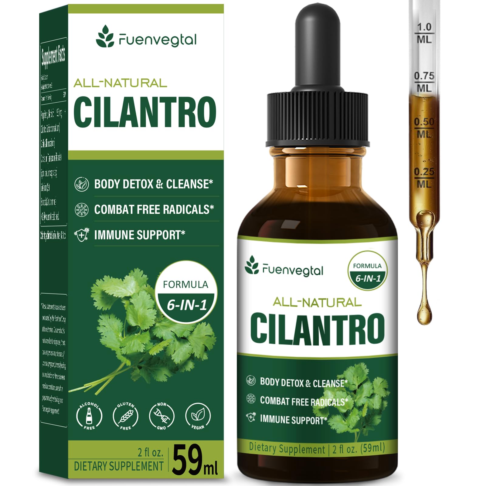 Cilantro Drops for Body Detox & Cleanse, Cilantro Tincture Natural Supplement Support Immune with Garlic Dandelion Spirulina Selenium Burdock Blend. 2oz Unflavoured 2 Fl Oz (Pack of 1)
