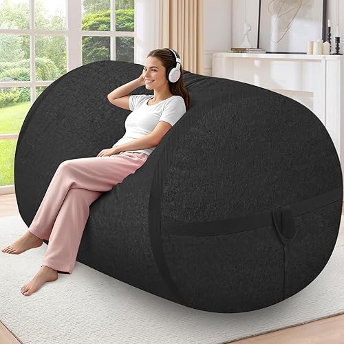 Miniatura 104 de HABUTWAY Puf gigante de 2 pies para adultos, con relleno de espuma viscoelástica, puf grande con funda de terciopelo holandés extraíble para sala de