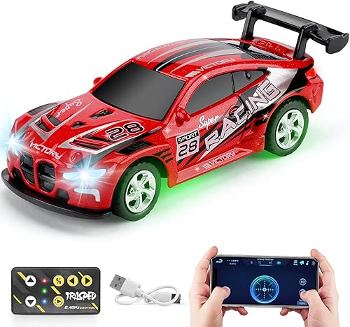 SASBSC Mini autos de juguete RC para niños y adultos, auto de control remoto con aplicación de 2.4 GHz con luces y 3 modos de velocidad, auto de